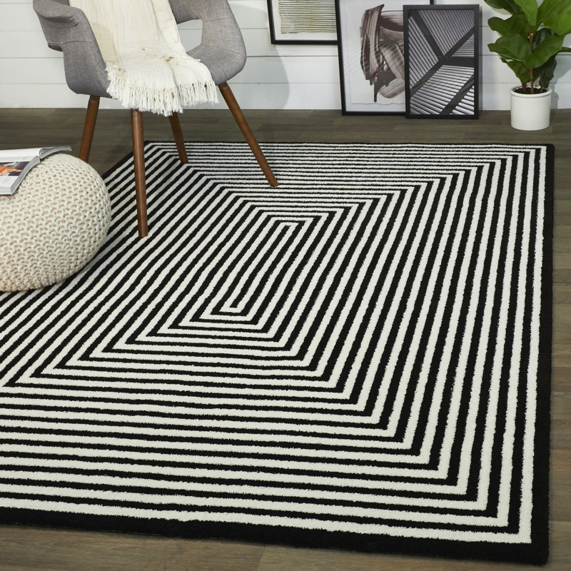 Corrigan Studio Pangle Geometric Black White Area Rug Reviews Wayfair
